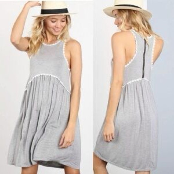 POL Anthropologie Gray Backless Dress with White Accents - Picture 1 of 8